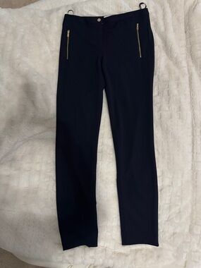 Calvin Klein Navy Blue Straight Leg Pants with Gold Zippers